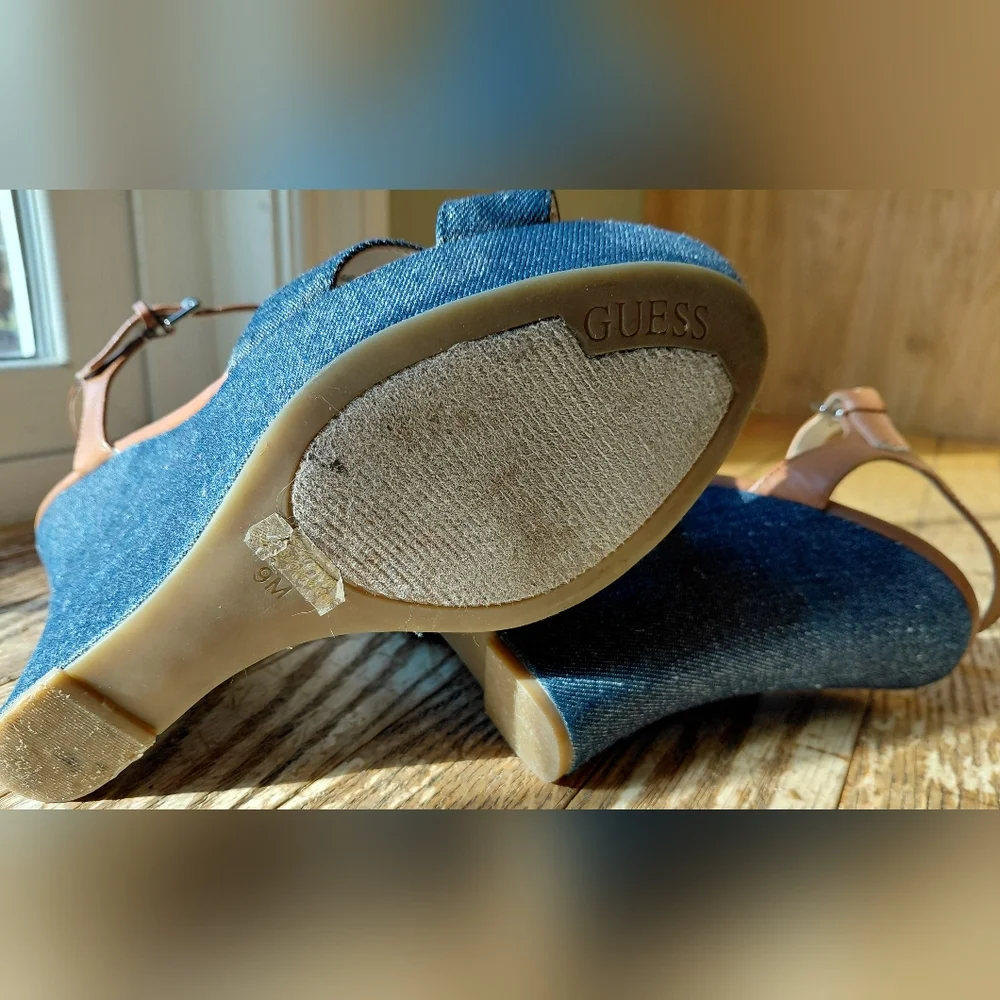 Guess Women's Denim Wedge Sandals Size 9m - Picture 3 of 6